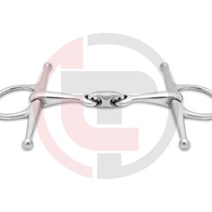 May include: A silver horse bit with a loose ring on each end and a jointed mouthpiece.