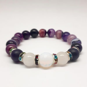 Harmony&Happiness Purple Agate and Moonstone Bracelet for Inner Peace and Wisdom, Calming Jewelry
