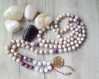 Charoite Moonstone Mala for Love and Serenity, Embrace Feminine Energy, Gift for Her