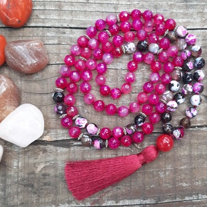 Love & Serenity Hand-Knotted Agate Mala Necklace, Healing Necklace, Meditation Jewelry
