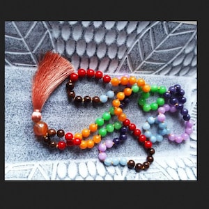 7 Chakra Necklace, Hand Knotted 108 Mala Beads for Meditation and Yoga Practice