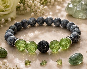Peridot and Larvikite Bracelet for Prosperity & Confidence