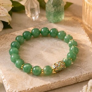 High Grade Green Aventurine Bracelet with 18 k Gold Beads and Zircons