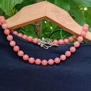 Coral Pink Faceted Jade Hand Knotted Womens Beaded Necklace, Gemstone Jewelry, Gift for Her