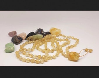 I am RECEIVING Abundance, Prosperity Raw Citrine and Faceted Honey Quartz 108 Mala Necklace for Wealth and Success