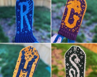 4 SETS of House Pride Mittens -PDF- digital download-lion-badger-eagle-snake - color work gloves - knitting- hogwarts