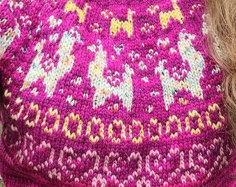 The Llama Love Sweater- Double llama motif- facing llamas- colorwotk-sweater-adult