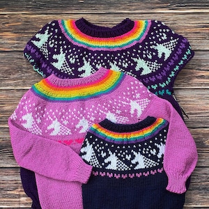 Bundle Last Unicorn Sweater PDF Pattern Digital Download DK-fun young at heart-knit pullover fall adults kids image 1