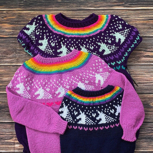 Bundel-Laatste Unicorn Sweater-PDF Patroon - Digitale Download- DK-fun-jong van hart-gebreid - trui-herfst-volwassenen-kinderen