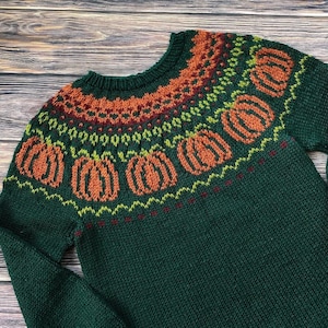 Pumpkin Patch Sweater adults-kids PDF Pattern Digital Download DK/Worsted weight-top down pullover pumpkins halloween fall image 1