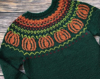 Pumpkin Patch Sweater -adults-kids- PDF Pattern - Digital Download- DK/Worsted weight-top down  pullover- pumpkins- halloween- fall