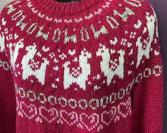 The Llama Love Sweater- Double llama motif- facing llamas- colorwotk-sweater-adult