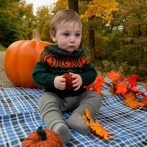 Pumpkin Patch Sweater adults-kids PDF Pattern Digital Download DK/Worsted weight-top down pullover pumpkins halloween fall image 3