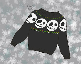 MINI What's This - PDF Pattern - Digital Download- DK-spooky- pullover- skellington- christmas-children