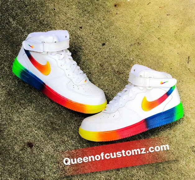 Rainbow Custom Nike Mid Air Force One's | Etsy