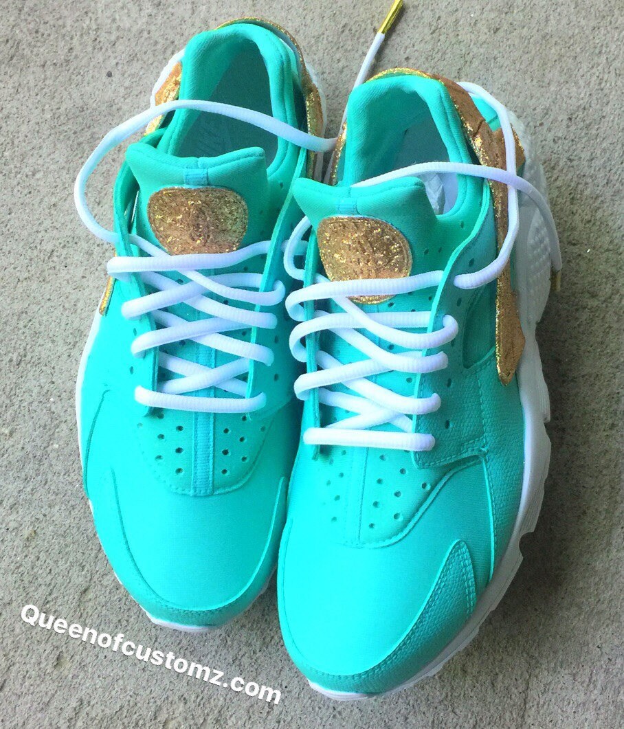 Gold N Turquoise Nike Huarache Custom Unisex | Etsy