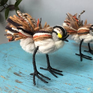 White Throated Sparrow Wool Bird Sculpture - Made to Order
