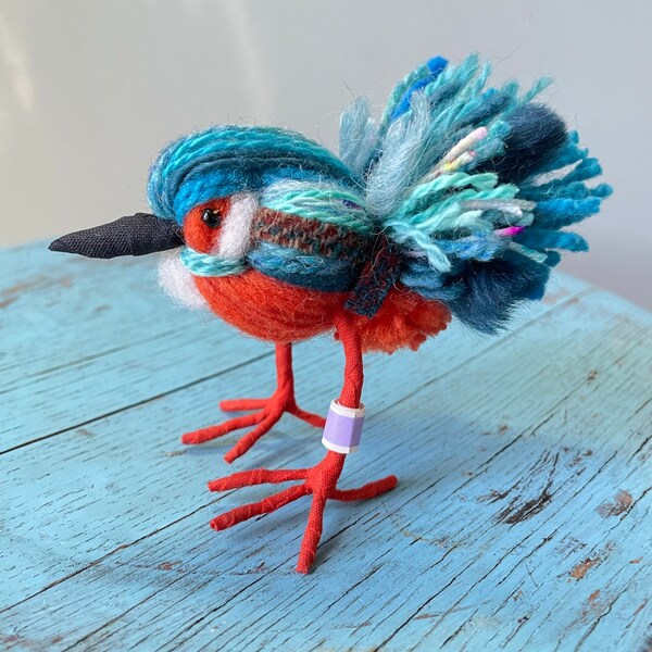 Kingfisher - Wool Bird Sculpture - Ornament - Made to Order