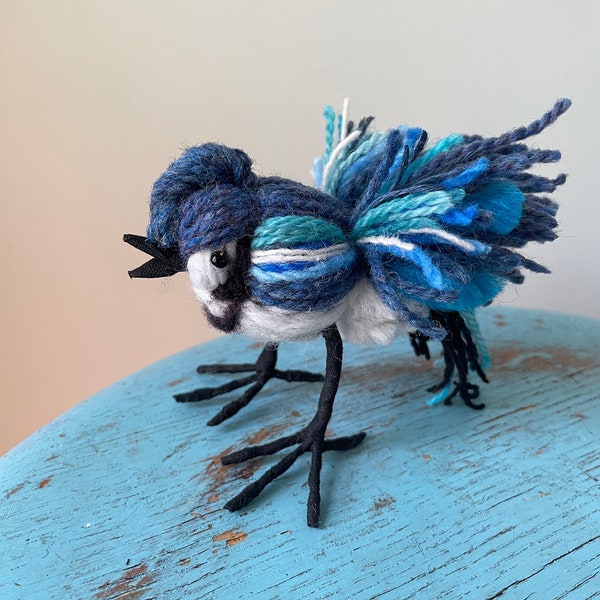 Blue Jay - Wool Bird Sculpture - Bird Ornament - Made to Order