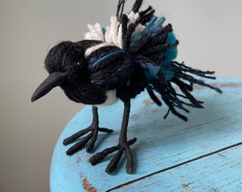 Magpie - Wool Bird Sculpture - Ornament - Made to Order