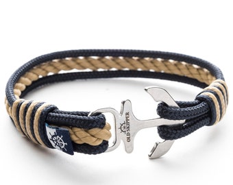 Bracelet corde nautique ancre MOINEAU cadeau wrap bleu marine beige pour homme pour lui mari anniversaire petit ami père anniversaire bijoux cadeau marin