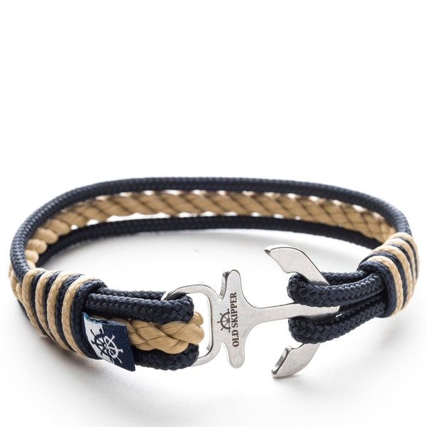 Ancla Cuerda Náutica Pulsera SPARROW azul marino beige envoltura regalo para los hombres para él marido aniversario novio padre cumpleaños joyería marinero regalo