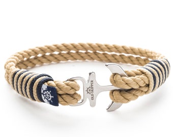 Anchor Shackle Marine Rope Nautical Bracelet AHAVA classic beige ellegant twisted gift for her for him anniversary birthday Christmas couple