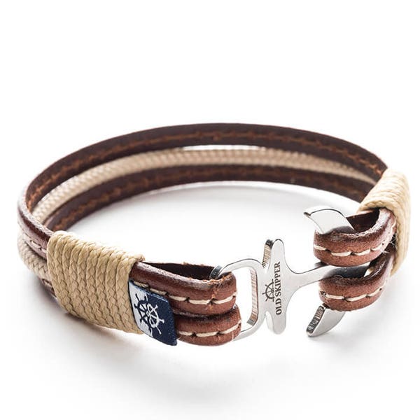 Brown Leather Genuine Anchor Bracelet ODYSSEUS unisex custom gift handmade friendship bracelet jewelry boy matching couple wristband him