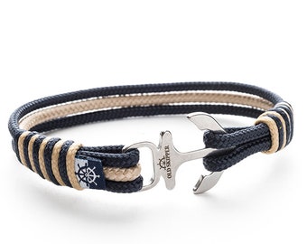 Pulsera de cuerda náutica con grillete de ancla LOSSI, joyería para hombre, color beige marino, regalo para pareja, amistad a juego para él, para ella, para madre, para padre