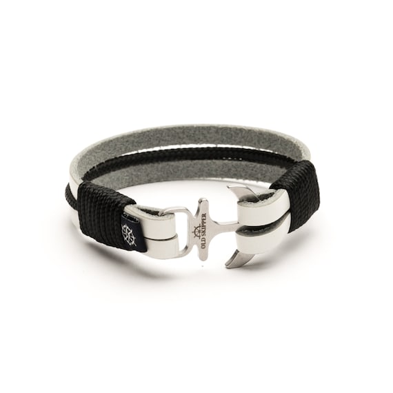 Elegant Black and White Leather Bracelet Braided Leather Bracelet, Magnetic Clasp, Black, White, 8 1/4 In main image 3