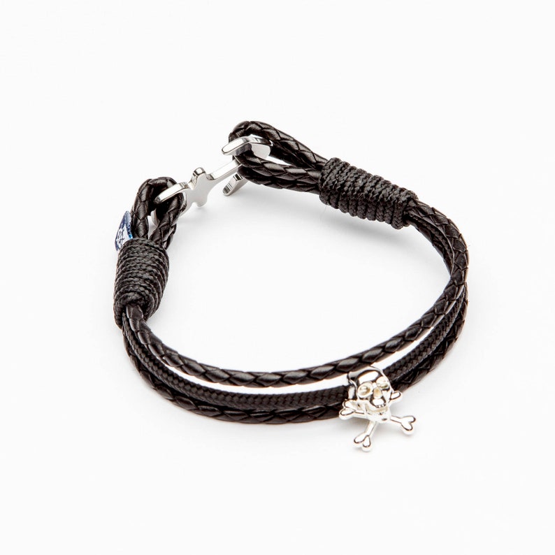 Pirate Black Leather Anchor Nautical Bracelet CAPTAIN men jewelry jewellery Christmas gift Father/'s Day Valentine/'s Day for him boyfriend