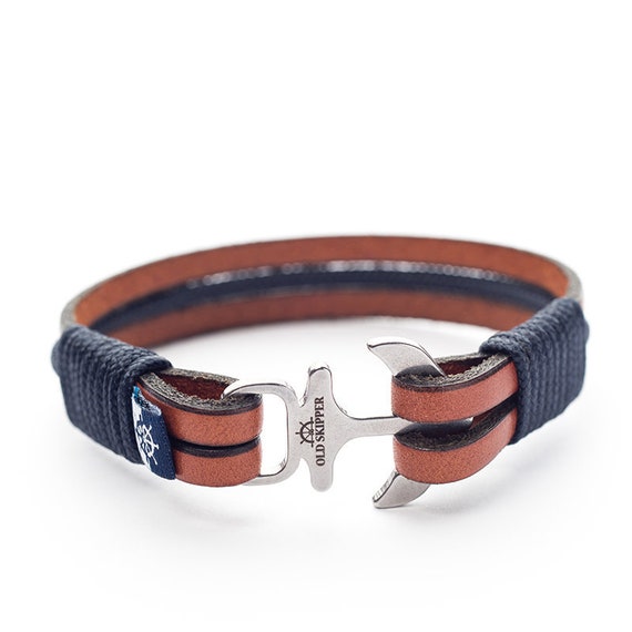 Brown Leather Genuine Anchor Bracelet APOLLO Valentines Day Gift 