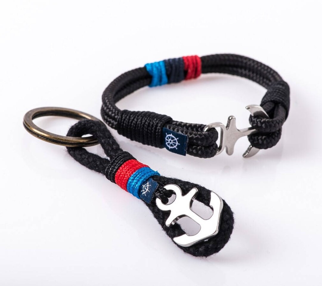 SET 2 Pieces Anchor Shackle Nautical Marine Rope Bracelet 1 Keychain M