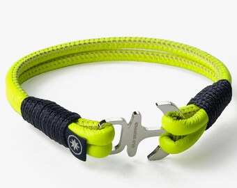 SUNBURST NEON Nappa Leather Bracelet Silver Color Anchor Christmas gift Father's Day jewelry men jewellery cadeau de Noel birthday