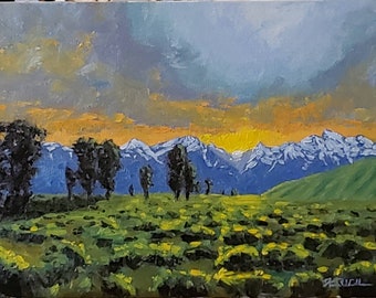 Sunset Grand Teton National Park, Wyoming Original Oil Painting