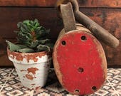 Antique Red Painted Double Barn Pulley, Antique Pulley, Anvil Pulley, Wooden Pulley