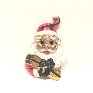 Gold Tone Enamel Santa Claus Brooch