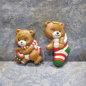 2 Christmas Teddy Bear Pins by Russ
