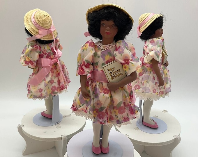 Vintage African American Porcelain Doll, My First Bible Sunday Best