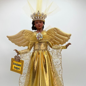 Elegant Angel Tree Topper, African American Angel Tree Topper, Gold Christmas Angel, Gold Christmas Decor