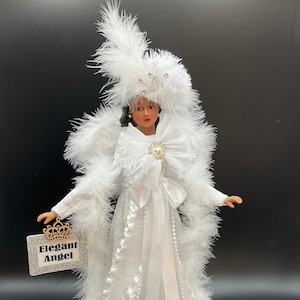 Winter White Angel Tree Topper, African American Angel Tree Topper, Elegant Christmas Decor