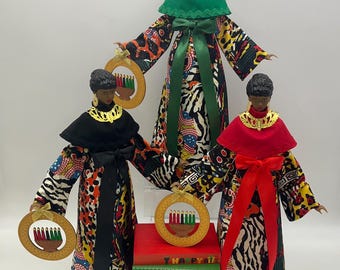 Kwanzaa Lady Figurines Holding Kinara Ornament