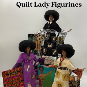 Quilt Lady African American Figurine Holding Mini Small Quilt