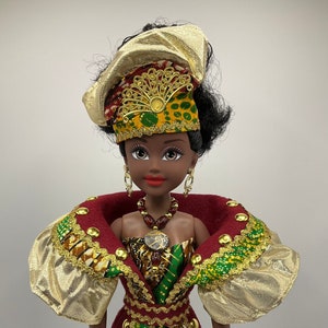 Black Fashion Doll African Ankara Felt Fabric - 18 1/2 Inch Doll with Stand