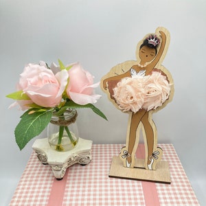 Wood Ballerina Black Ballerina Ballet Girl Nutcracker Ballet Dancer Princess Crown Ballerinas Tutu Ballerina Decor on Stand - Rose