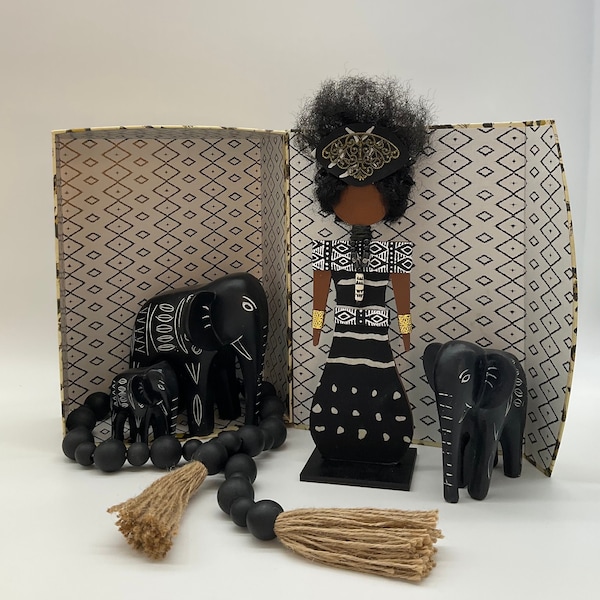 Handcrafted Ethnic Inspired Cut Wood Egyptian Replica Dolls for Home Decor - African Ankara Mud Cloth