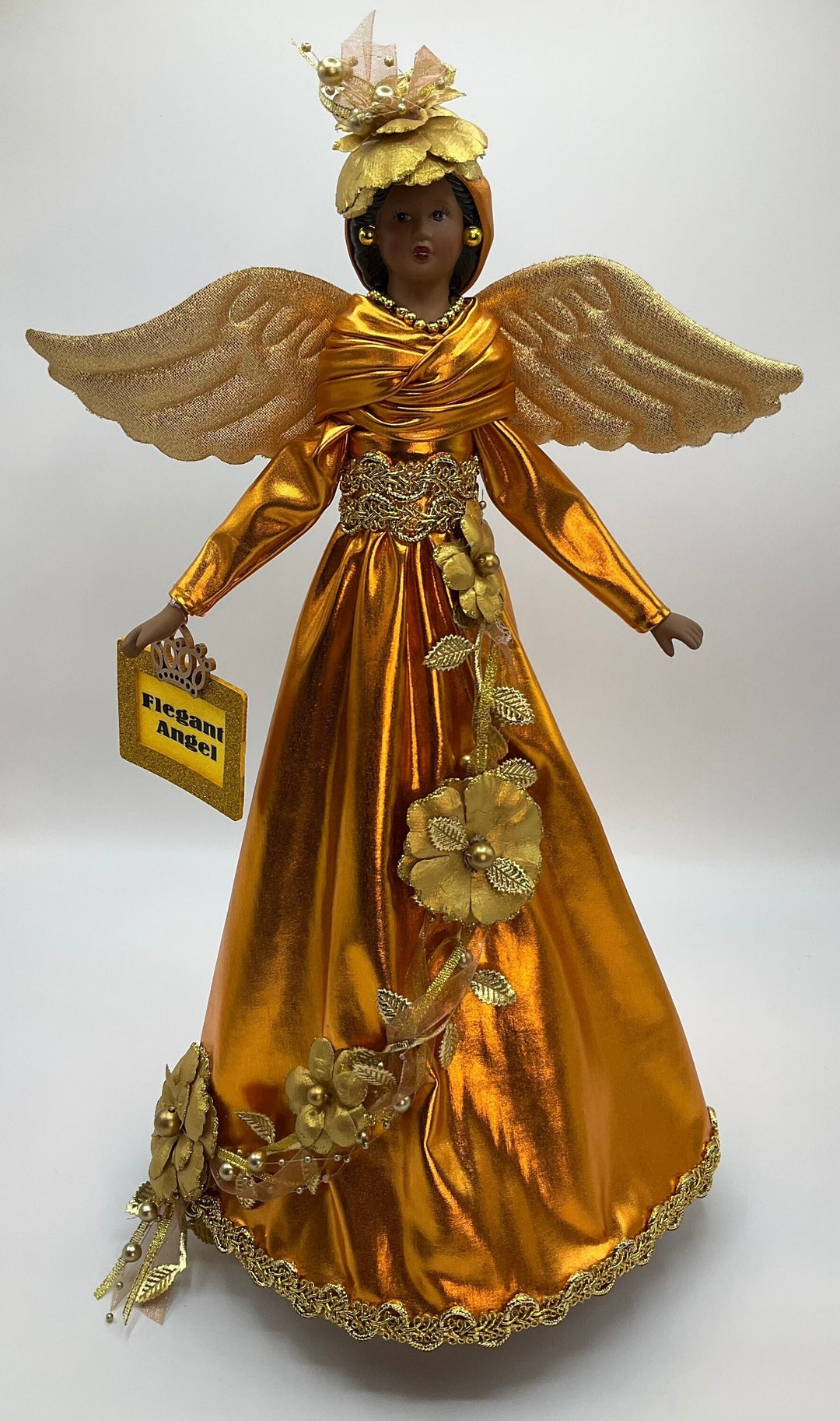 Elegant Angel Tree Topper, African American Figurine in Copper and Gold ...