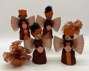 Blessed Angel Ornaments - Male & Female Christmas Decor - Copper and Rose Gold  - Afrocentric Holiday Gift