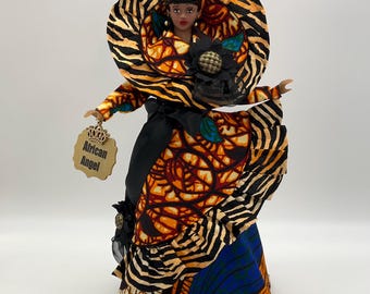 Beautifully handcrafted african american angel figurine with stunning african-inspired design - African and Tiger Fabric