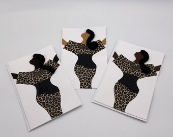 Handmade Sistah Girl Note Cards - Stylish Greeting Cards - Framable Artwork - Leopard